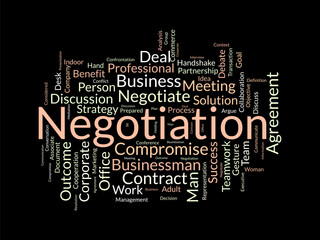 Negotiation wordcloud template. Business and Communication concept vector background.