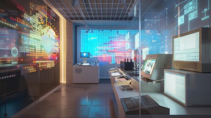 Fototapeta premium futuristic museum exhibit showcasing the history of computing and data storage