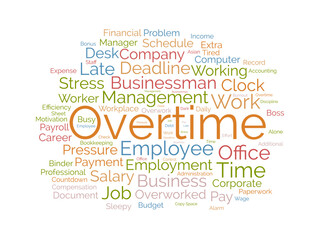 Overtime wordcloud template. Business concept vector background.