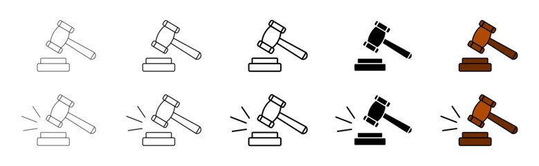 Gavel, wooden judge gavel icon collection. Judge gavel collection icon on white background