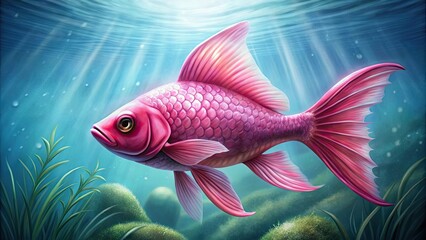 Fototapeta premium A detailed drawing of a pink fish swimming in water, pink, fish, aquatic, marine, underwater, swimming, sea life, colorful, vibrant