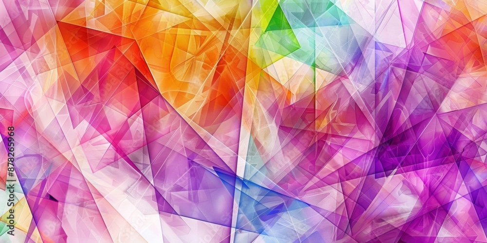 Poster abstract triangles, in the style of line art, transparency, multi color