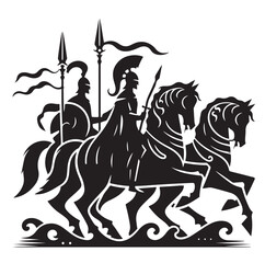 minimal Ancient medieval horse warriors  silhouette vector