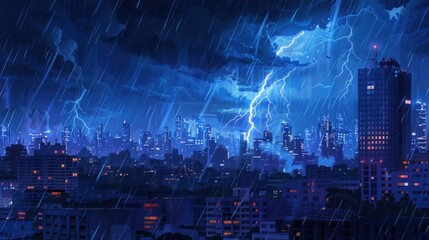 Obraz premium Cityscape Under a Thunderstorm