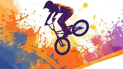 Dynamic BMX freestyle concept with vibrant splashes of color