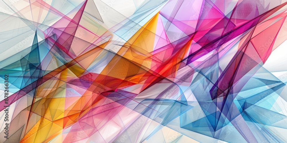 Poster abstract triangles, in the style of line art, transparency, multi color