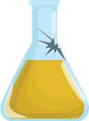 Chemical hazard is illustrated by a cracked flask containing yellow liquid