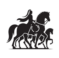 minimal Ancient medieval horse warriors  silhouette vector