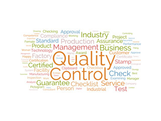 Quality Control wordcloud template. Business concept vector background.
