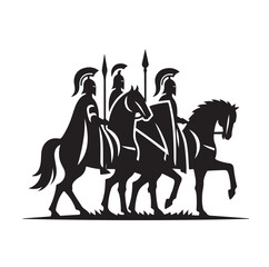 minimal Ancient medieval horse warriors  silhouette vector