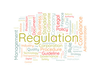 Regulation wordcloud template. Business concept vector background.
