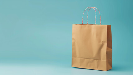 a brown color paper shopping bag set on blue background
