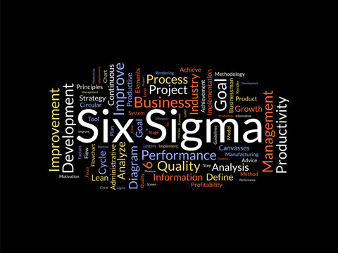 Six Sigma wordcloud template. Business concept vector background.