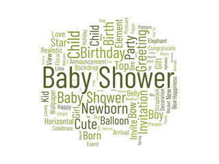 Baby Shower wordcloud template. Newborn baby greeting concept vector background.