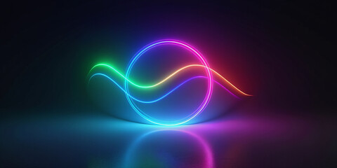 Circle, round Neon blur glow. Color light overlay. Copy space.