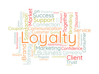 Obraz premium Loyalty wordcloud template. Progress management concept vector background.