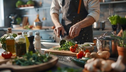 Chef Chopping Vegetables in Kitchen