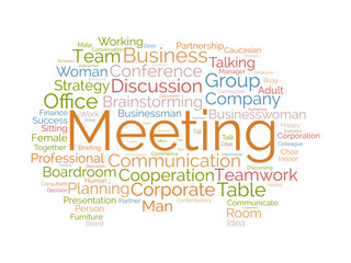 Meeting wordcloud template. Business concept vector background.