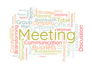 Meeting wordcloud template. Business concept vector background.
