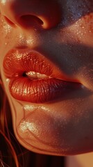 Obraz premium Close-Up of Glossy Lips with Sparkling Highlights 