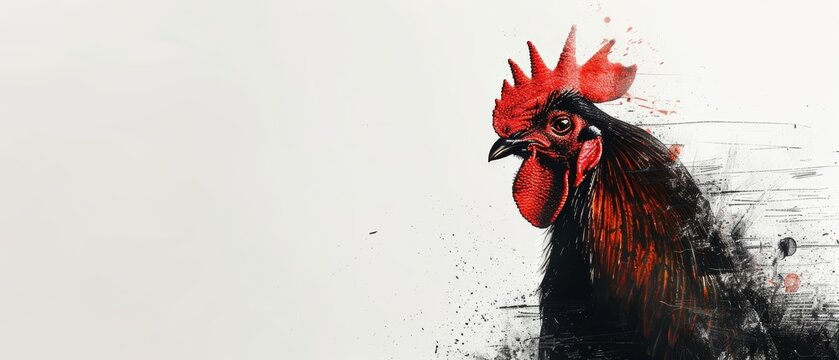 Abstract rooster portrait with white background.