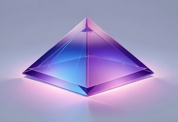 A large, transparent purple pyramid-shaped object with a blue and pink gradient effect, floating against a light gray background