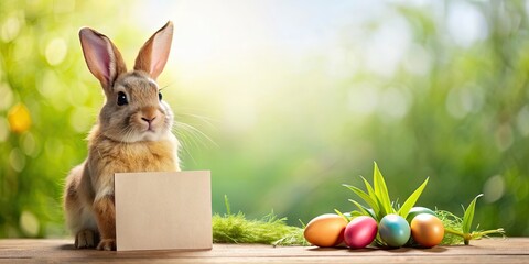 Osterhasen sitting on top of Easter card with space for personal message, Easter, Osterhasen, bunny, card, holiday