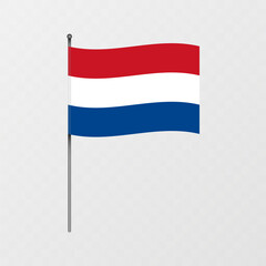 Netherlands flag on flagpole. Vector illustration.