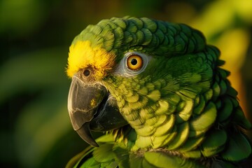 Obraz premium Beautiful green macaw parrot close up.