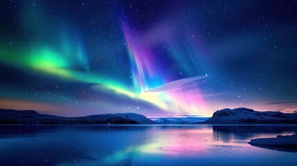 Aurora Borealis over Frozen Lake