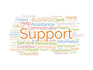 Support wordcloud template. Business concept vector background.