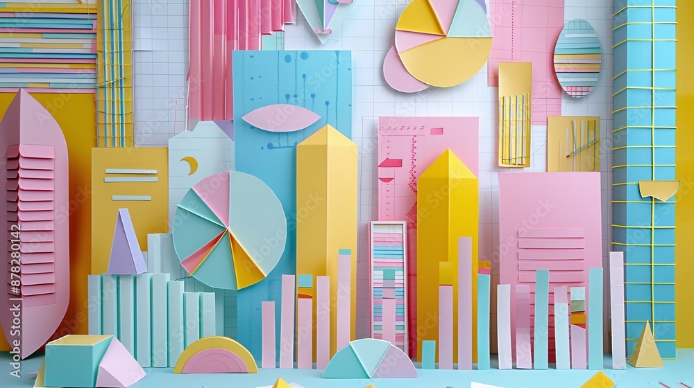 Poster paper craft art of financial data analysis symbols stock photo with copy space