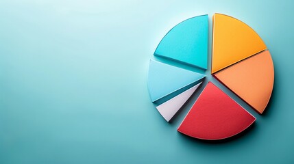 Fototapeta premium Minimalist paper cutout of a pie chart with sections Stock Photo with copy space