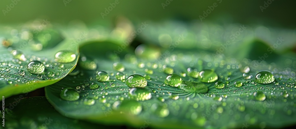 Sticker Dew Drops on Lush Green Leaves