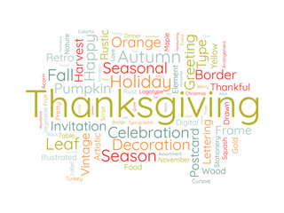 Thanksgiving wordcloud template. Festival concept vector background.