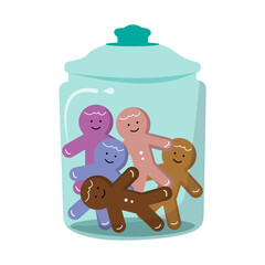Christmas gingerbread cookies in jar. Flat design vector. Cute cookies for children with full color. Christmas cookies. 