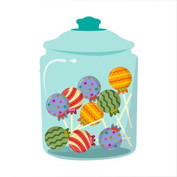 recommend clip art: Vector lollipop candy in jar. Colorfull candies. Valentine. Halloween. 