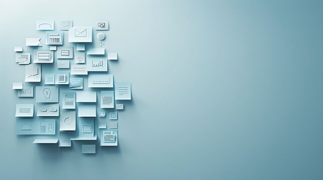 Minimal paper cutout of financial planning icons Stock Photo with copy space