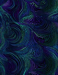 Fototapeta premium Abstract digital art featuring swirling patterns and dotted lines in shades of blue, green, and purple, creating a mystical and intricate visual effect, Generative AI.