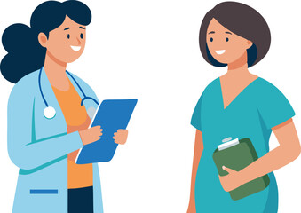 Friendly female medical professionals discussing patient care and treatment plans