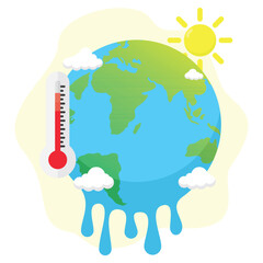 concept illustration of the earth's temperature increasing, global warming, flat style vector illustration.