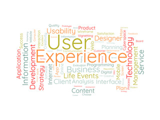 User Experience wordcloud template. Web Business concept vector background.
