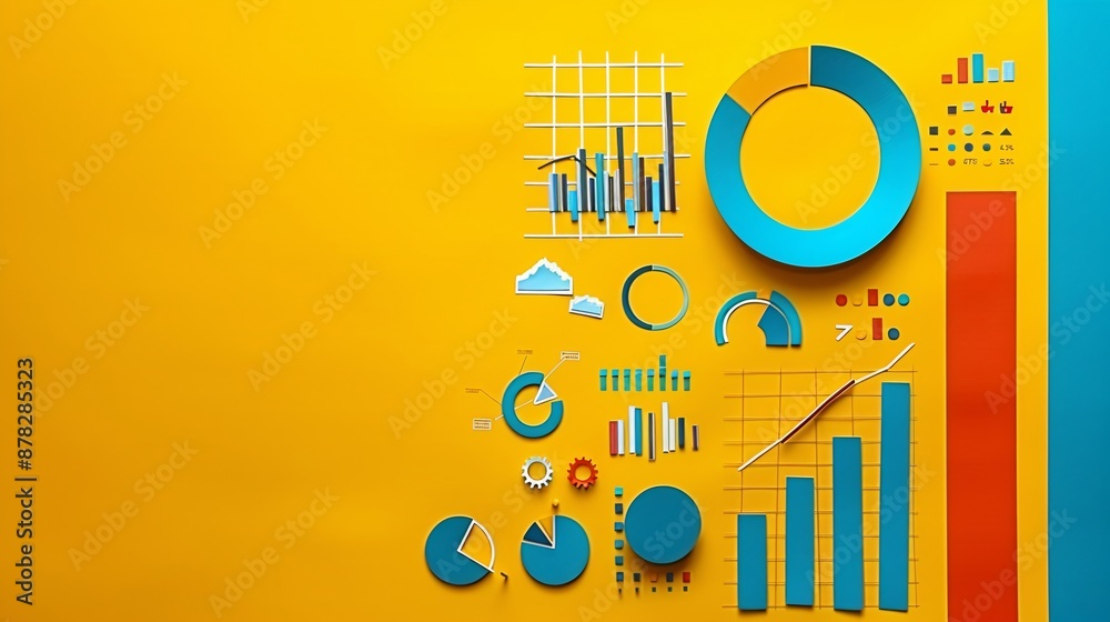 Poster Minimal paper art of financial analysis with charts and graphs Stock Photo with copy space