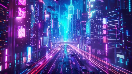 Fototapeta premium futuristic digital hologram background that simulates a cityscape at dusk