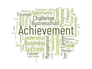 Achievement wordcloud template. Business concept vector background.
