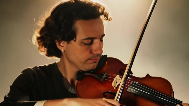 Intense violinist performing in warm lighting