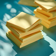 View a stack of yellow sticky notes from a top-down perspective, featuring subtle reflections and transparency effects that elevate the overall presentation.