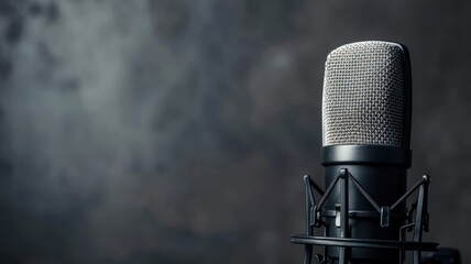 Professional studio microphone on stand with dark background
