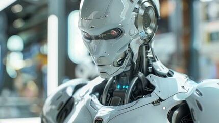 Fototapeta premium Futuristic Robot with Red Eyes