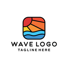 Colorful Wave Logo Vector, Sunrise Emblem Icon Symbol, Ocean Creative Vintage Graphic Design